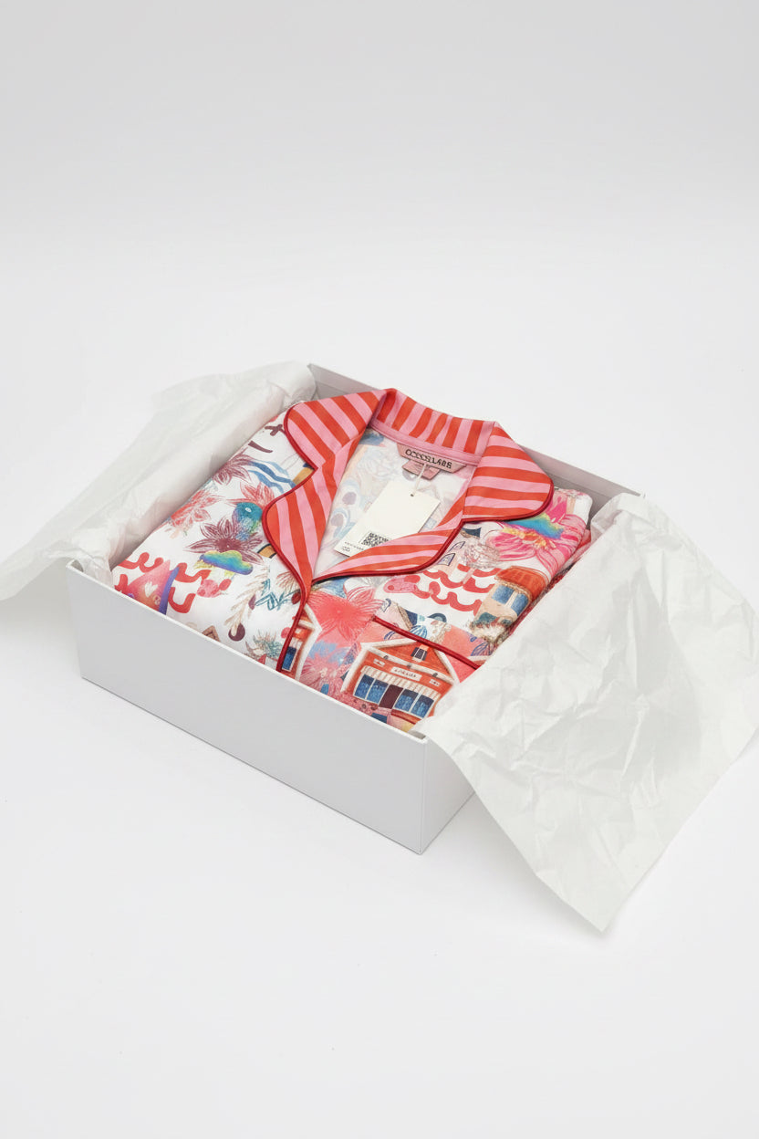 Village Print Satin Pyjamas