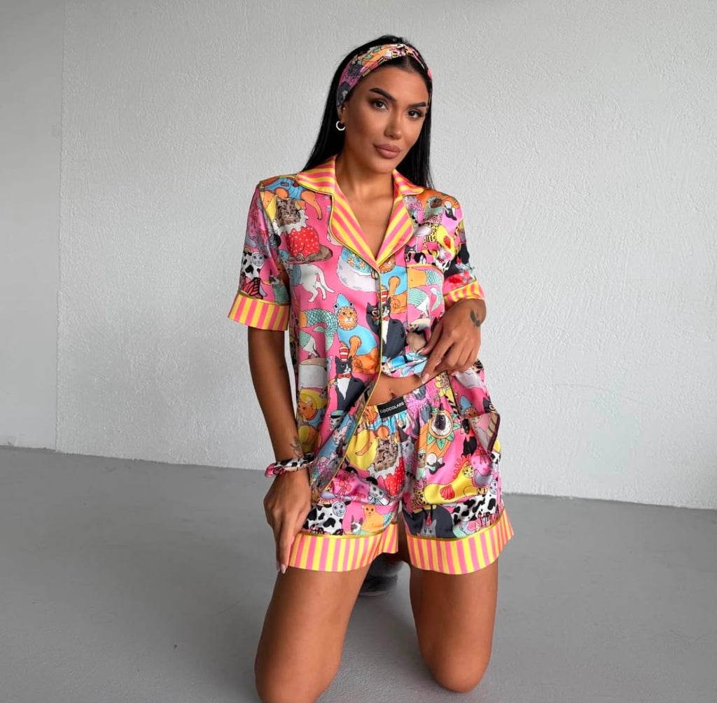 Playful print Satin Pyjamas