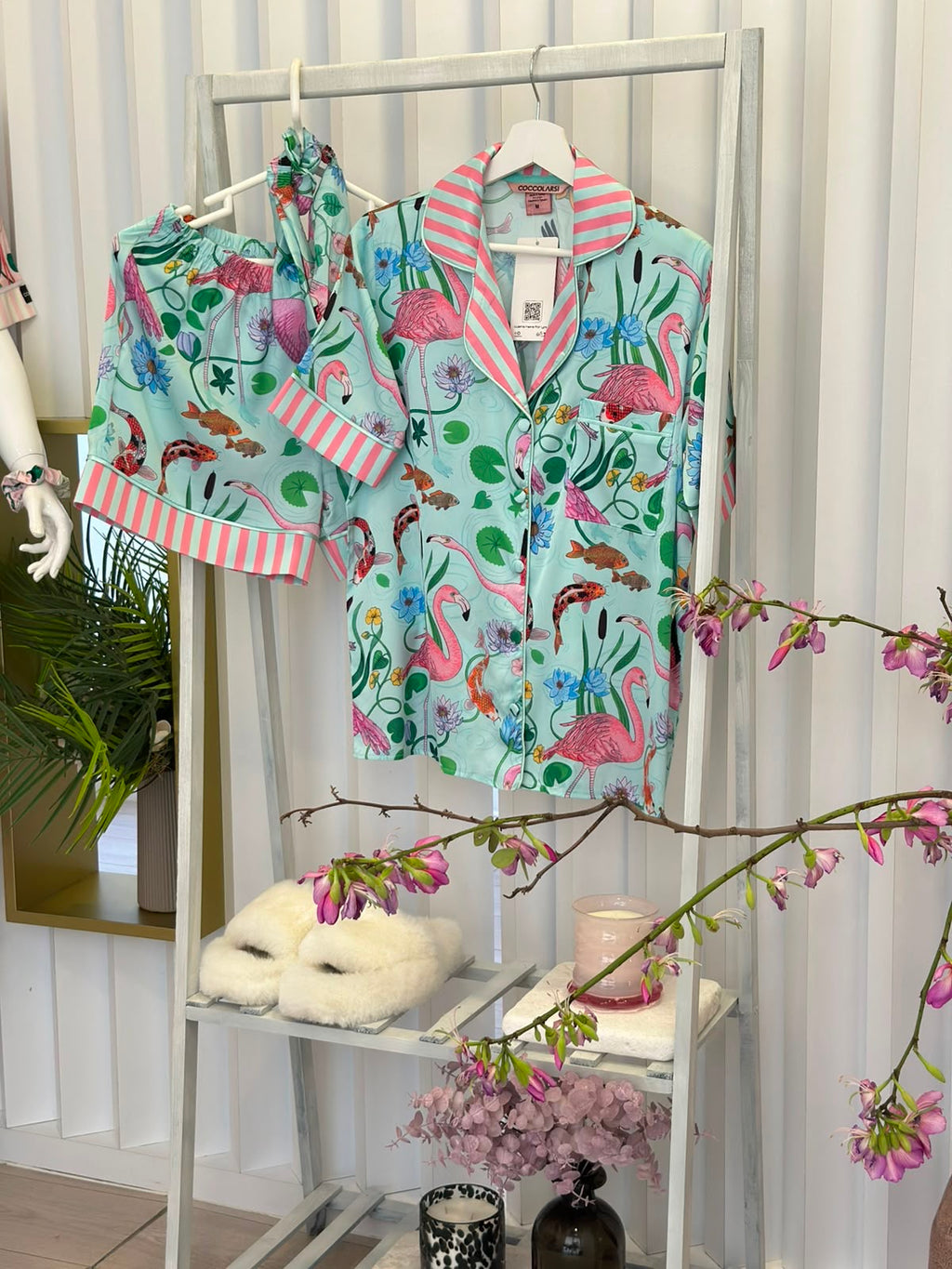 Flamingo Print Satin Pyjamas